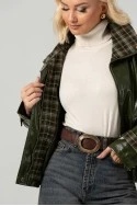 Leather jacket vinyl με καρό λεπτομέρειες και λάστιχο στη μέση λαδί