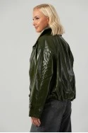 Leather jacket vinyl με καρό λεπτομέρειες και λάστιχο στη μέση λαδί