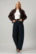 Leather jacket bomber με ribbed λεπτομέρειες μπορντό