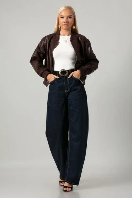 Leather jacket bomber με ribbed λεπτομέρειες μπορντό