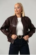 Leather jacket bomber με ribbed λεπτομέρειες μπορντό