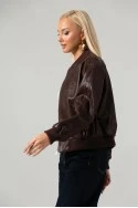 Leather jacket bomber με ribbed λεπτομέρειες μπορντό