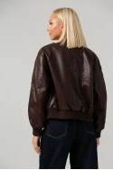 Leather jacket bomber με ribbed λεπτομέρειες μπορντό