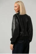 Leather jacket bomber με ribbed λεπτομέρειες μαύρο