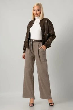 Leather jacket bomber με ribbed λεπτομέρειες καφέ