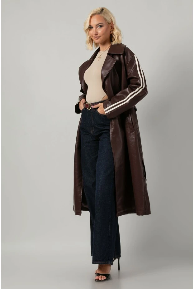 Leather καπαρτίνα με ρίγες μπορντό
