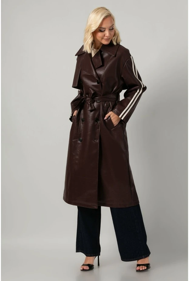 Leather καπαρτίνα με ρίγες μπορντό