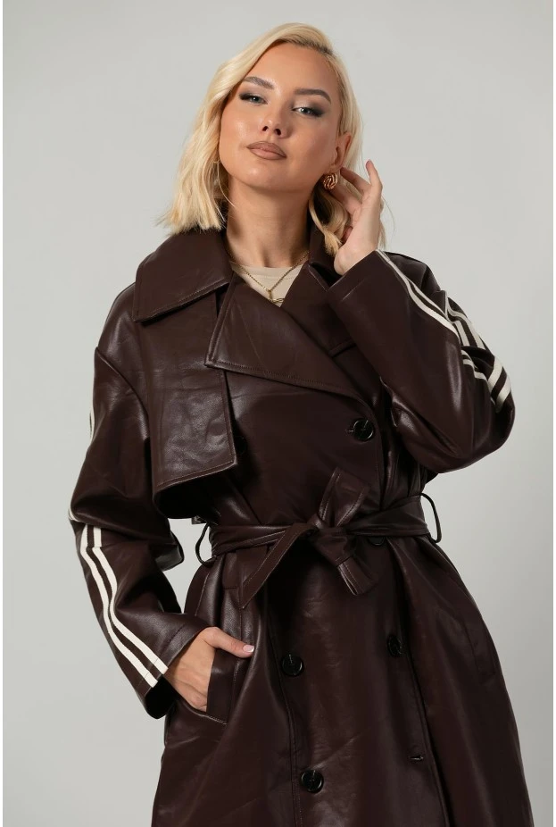 Leather καπαρτίνα με ρίγες μπορντό