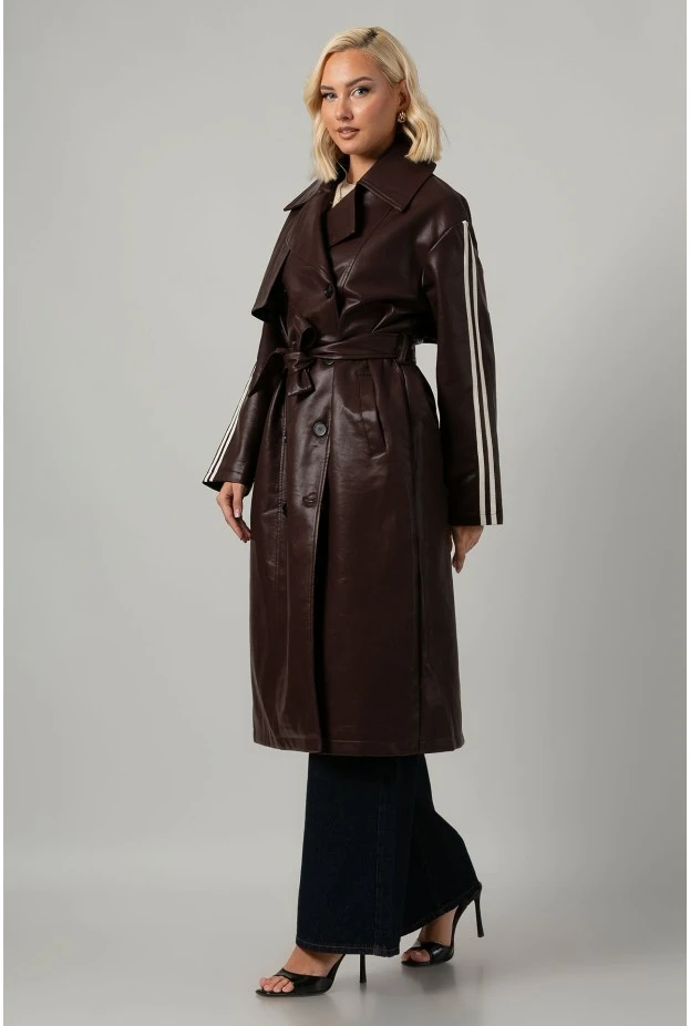 Leather καπαρτίνα με ρίγες μπορντό