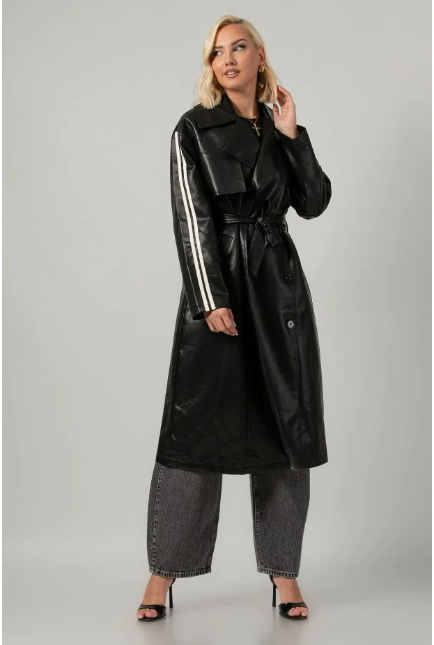Leather καπαρτίνα με ρίγες μαύρο