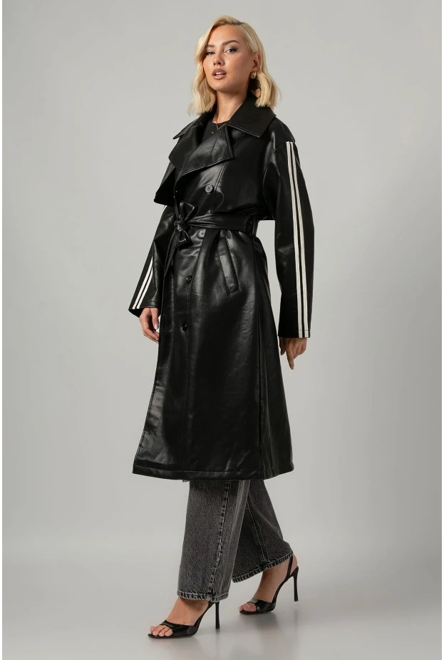 Leather καπαρτίνα με ρίγες μαύρο