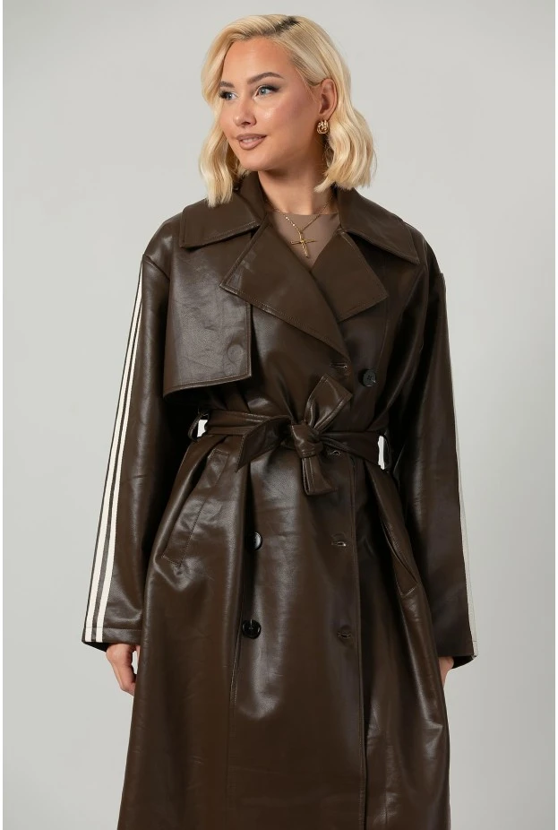 Leather καπαρτίνα με ρίγες καφέ