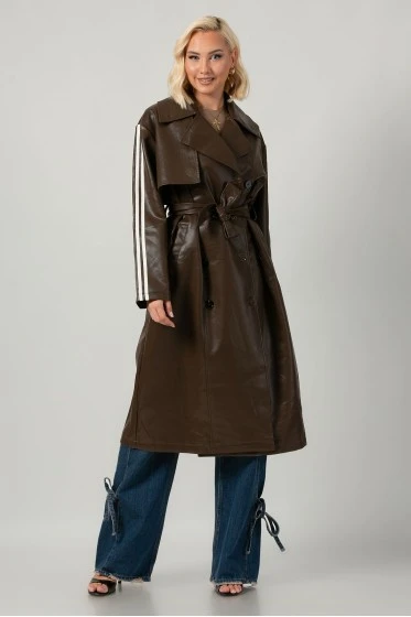 Leather καπαρντίνα με ρίγες μπορντό