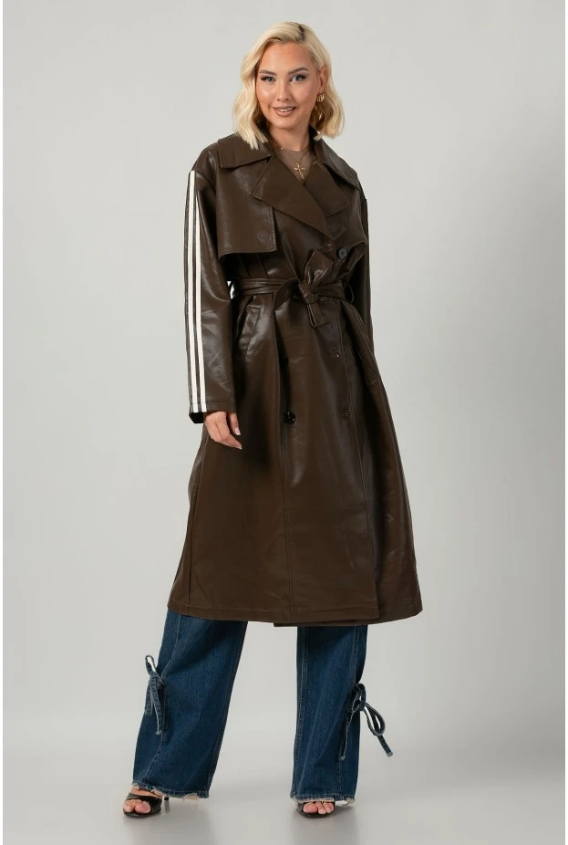Leather καπαρτίνα με ρίγες καφέ