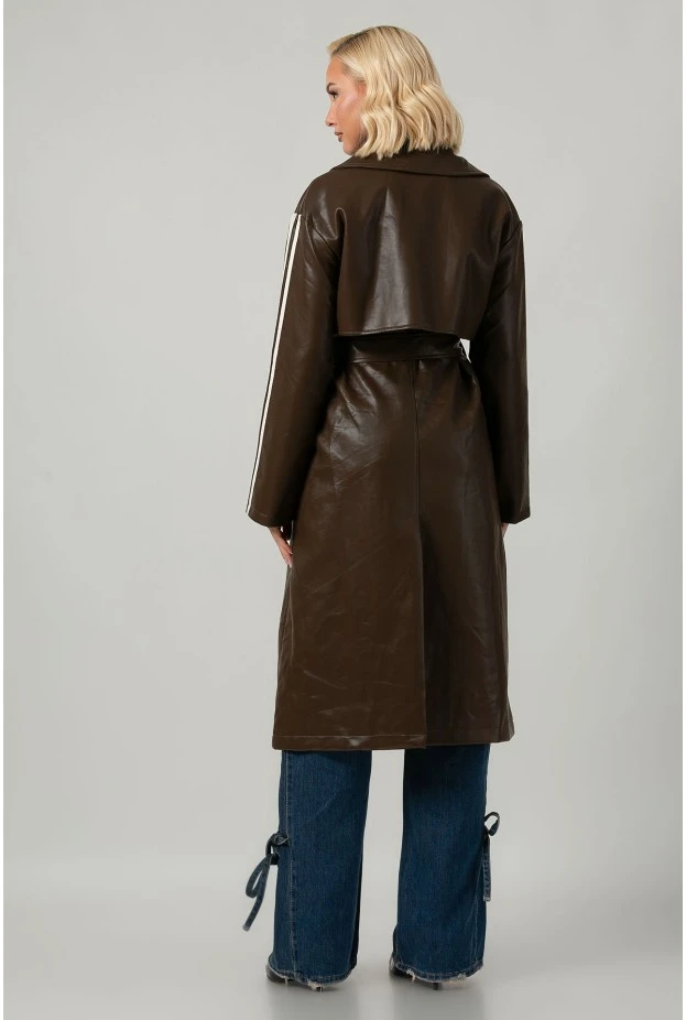 Leather καπαρτίνα με ρίγες καφέ
