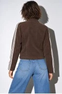 Leather jacket με ιδιαίτερο κούμπωμα και ρίγες στο πλάι καφέ