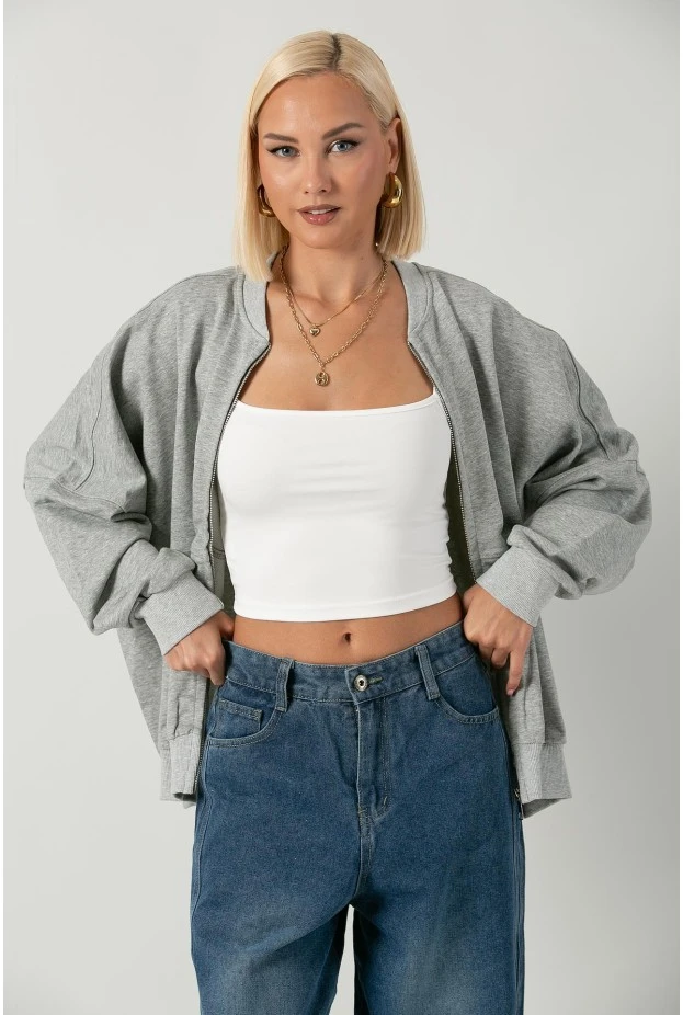Oversized ζακέτα με στάμπα new york γκρι