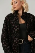 Jacket bomber με βελουτέ λουλούδια καφέ