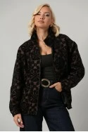 Jacket bomber με βελουτέ λουλούδια καφέ