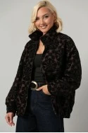Jacket bomber με βελουτέ λουλούδια καφέ