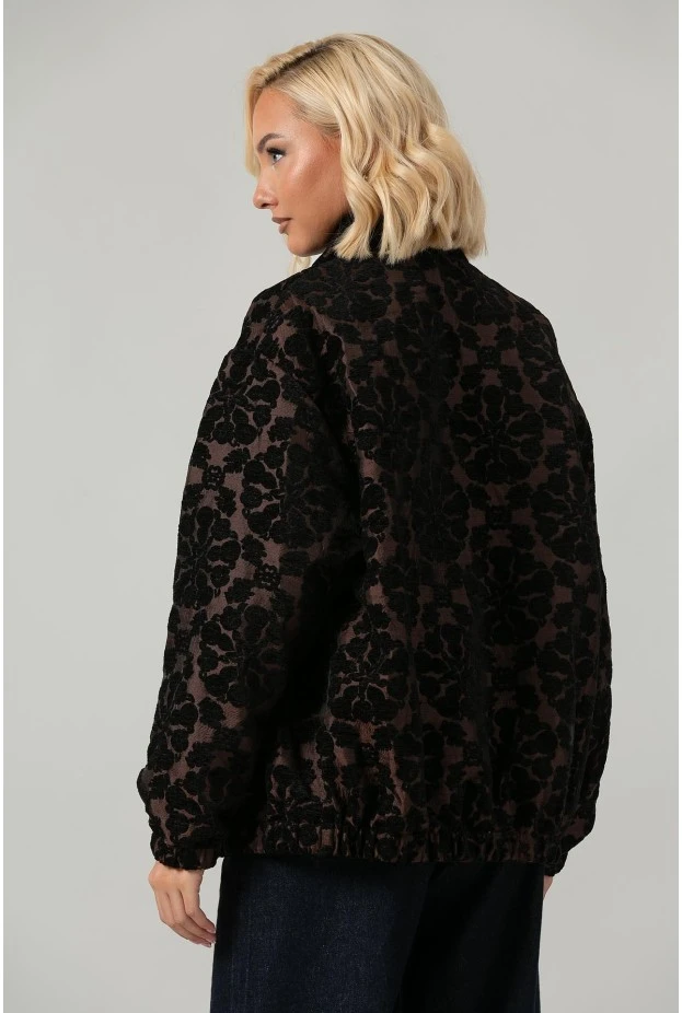 Jacket bomber με βελουτέ λουλούδια καφέ