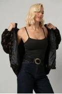 Jacket bomber με βελουτέ λουλούδια καφέ