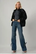 Jacket bomber με βελουτέ λουλούδια μπλε