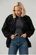 Jacket bomber με βελουτέ λουλούδια μπλε