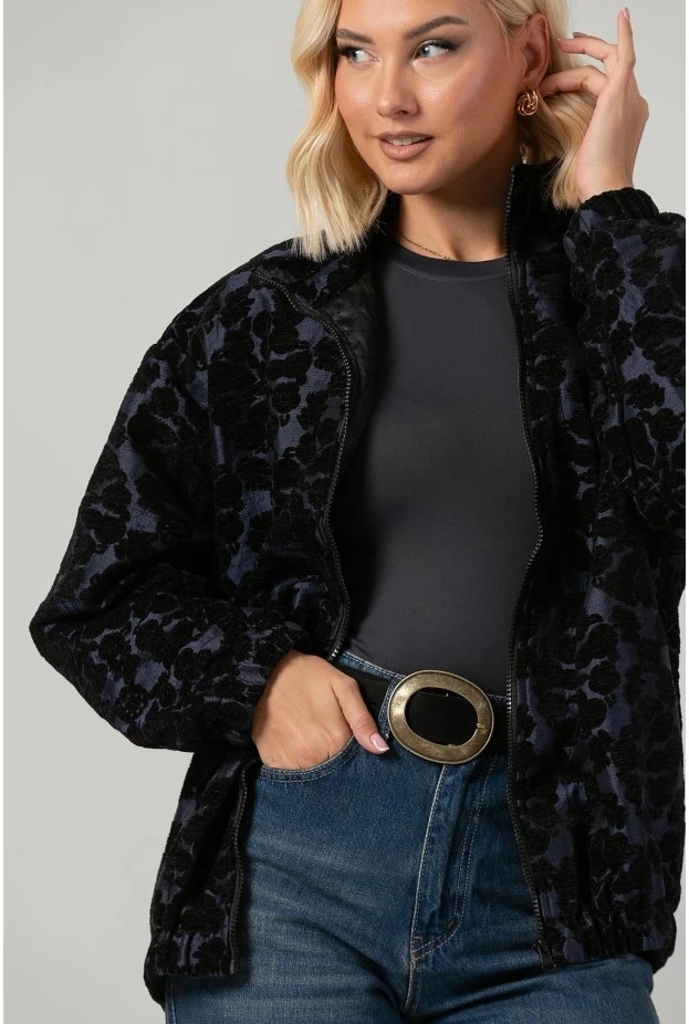Jacket bomber με βελουτέ λουλούδια μπλε