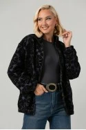 Jacket bomber με βελουτέ λουλούδια μπλε