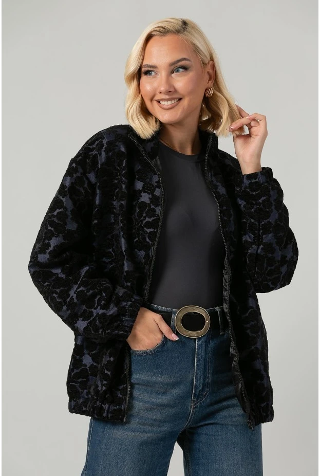 Jacket bomber με βελουτέ λουλούδια μπλε