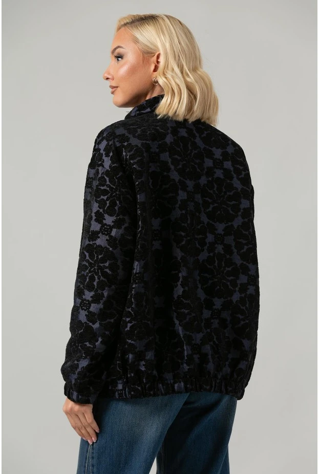 Jacket bomber με βελουτέ λουλούδια μπλε