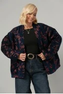Jacket jacquard με floral σχέδια μπλε
