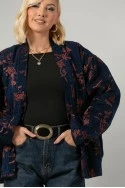 Jacket jacquard με floral σχέδια μπλε