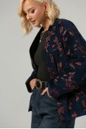 Jacket jacquard με floral σχέδια μπλε