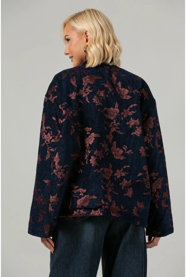 Jacket jacquard με floral σχέδια μπλε