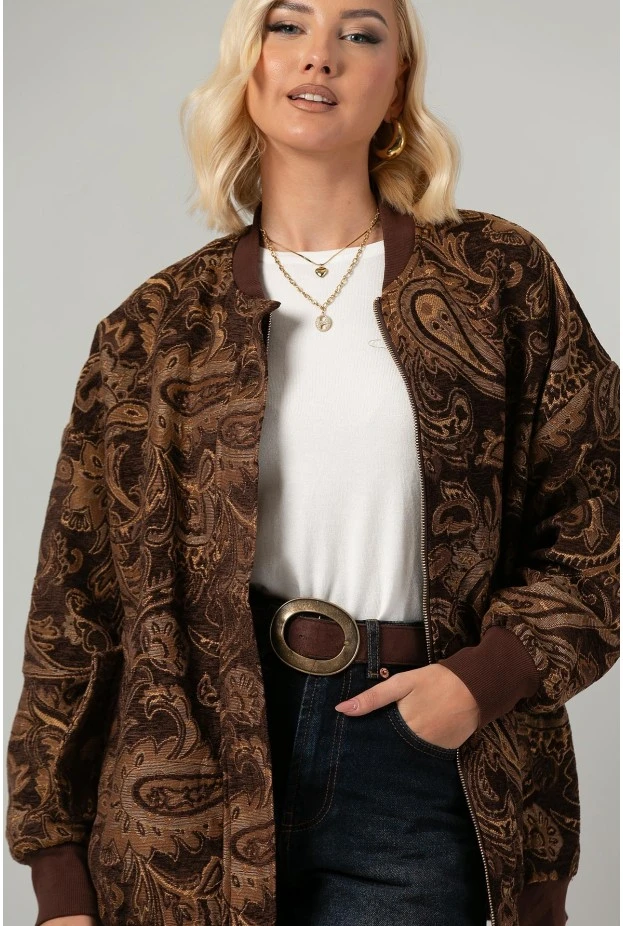 Jacket κεντητό με print λαχούρι καφέ