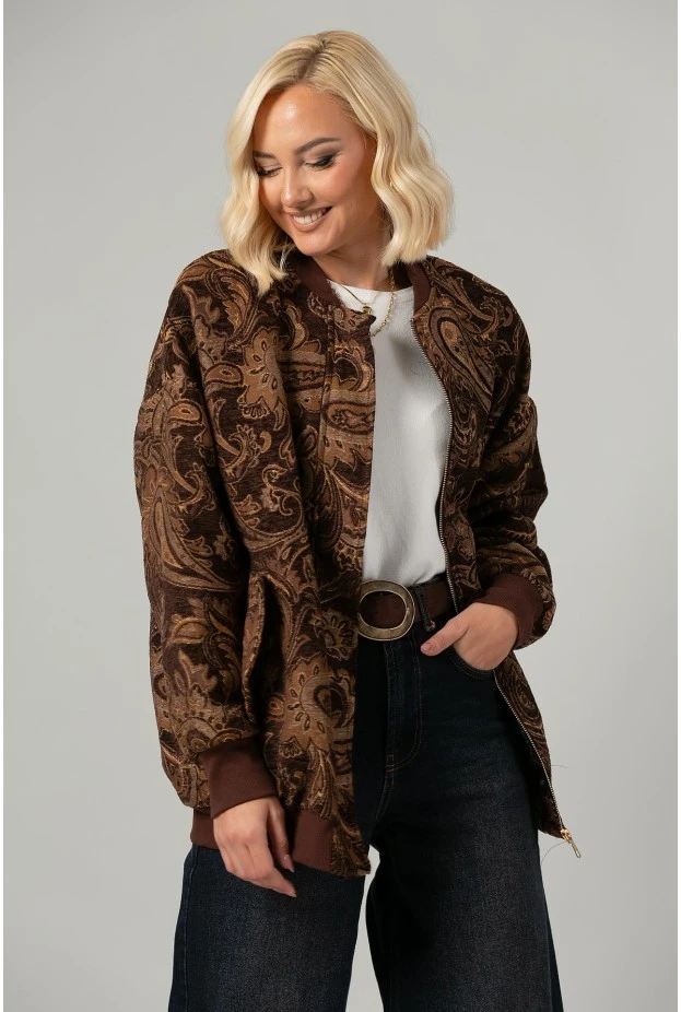 Jacket κεντητό με print λαχούρι καφέ