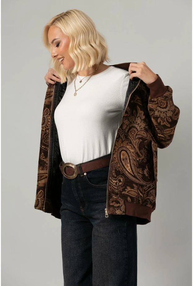 Jacket κεντητό με print λαχούρι καφέ
