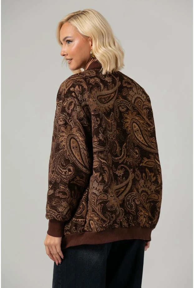 Jacket κεντητό με print λαχούρι καφέ