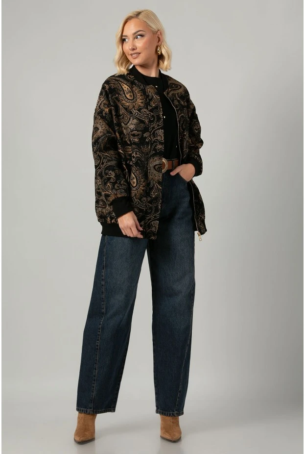 Jacket κεντητό με print λαχούρι μαύρο