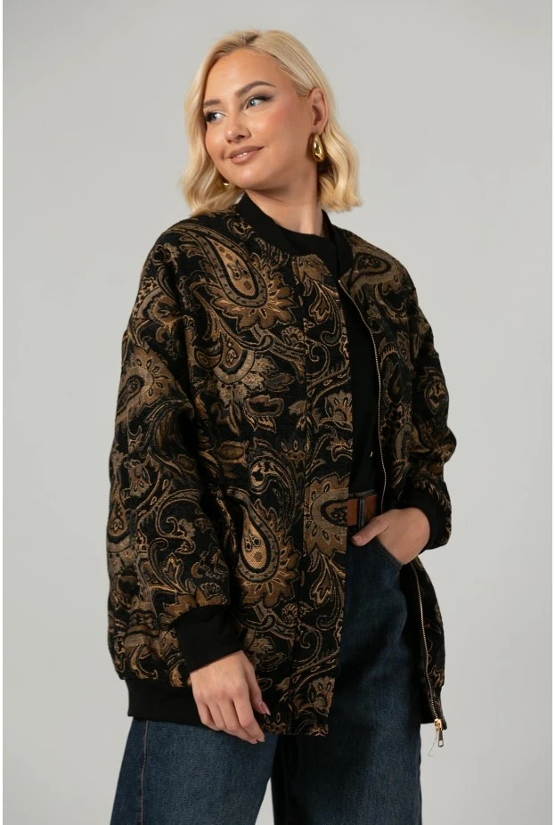 Jacket κεντητό με print λαχούρι μαύρο