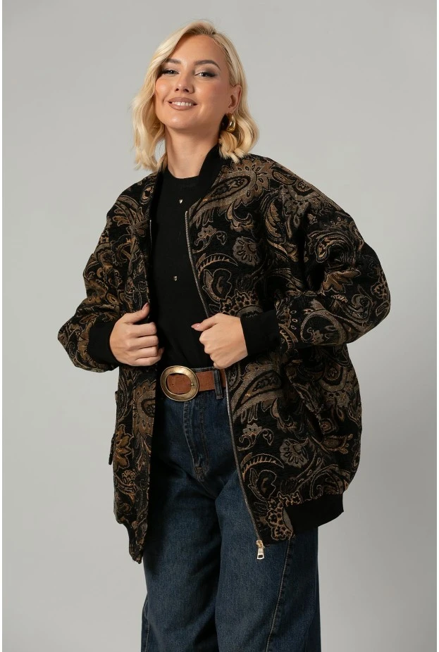 Jacket κεντητό με print λαχούρι μαύρο