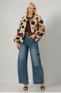 Jacket bomber με patch λουλούδια μπεζ