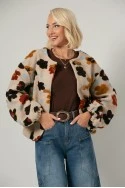 Jacket bomber με patch λουλούδια μπεζ