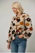 Jacket bomber με patch λουλούδια μπεζ