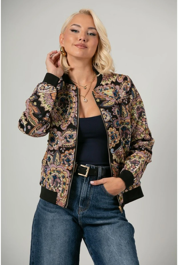 Jacket bomber κεντητό με χάντρες μαύρο