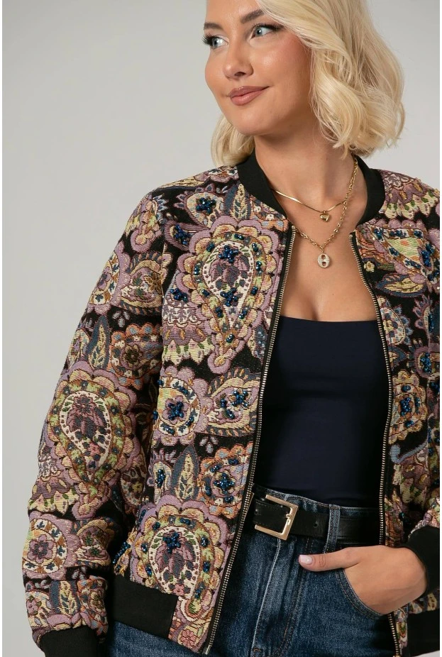 Jacket bomber κεντητό με χάντρες μαύρο