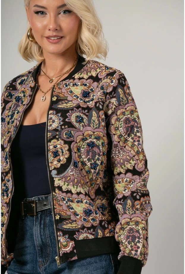 Jacket bomber κεντητό με χάντρες μαύρο