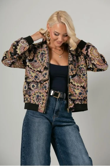 Jacket bomber κεντητό με χάντρες μαύρο